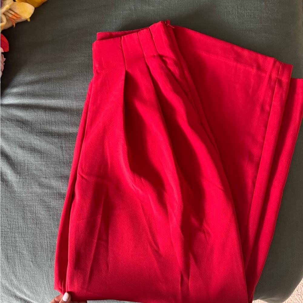 H&M Vibrant Red Wide Leg Dress Pants